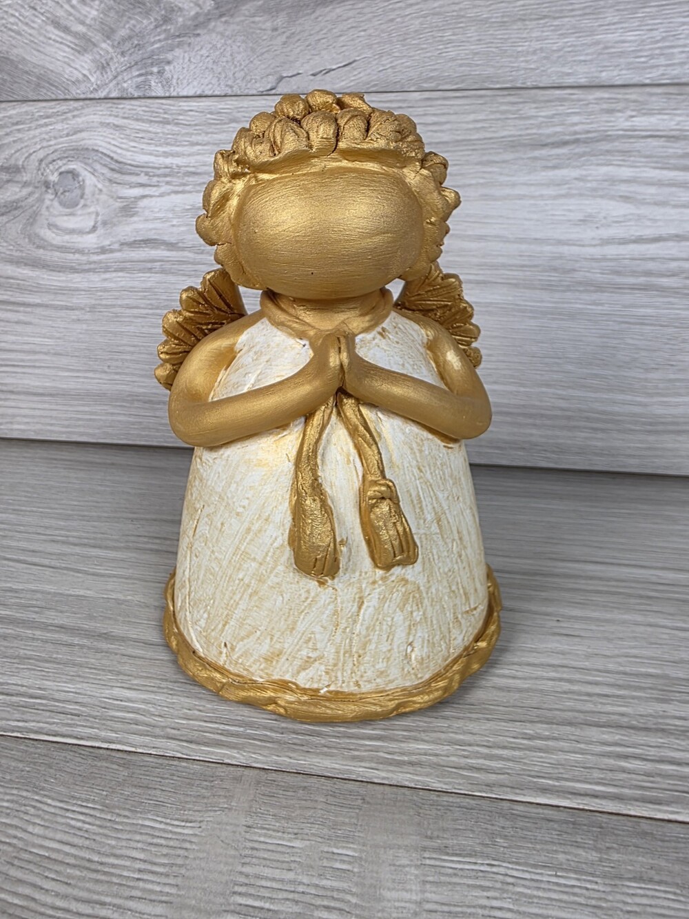 Vtg Lime Gold White Praying Angel Figurine Resin 6" Folk Art Pottery g16.1